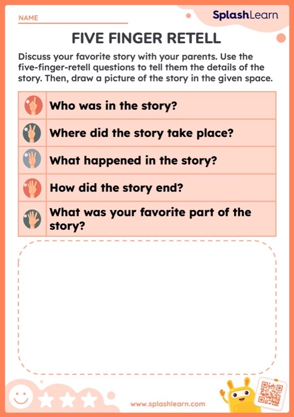 Worksheet for practicing story retelling with illustrations and words for Pre-K students