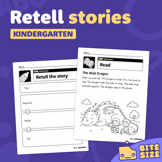 Worksheet for Pre-K students to practice retelling stories with their own words and illustrations. I Can Retell a Story! worksheet for engaging young learners in storytelling.