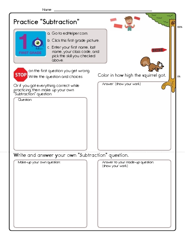 Subtract One Assessment Worksheet 24 for Preschool Math Practice Pre-K student working on a Subtract One Assessment worksheet number 24