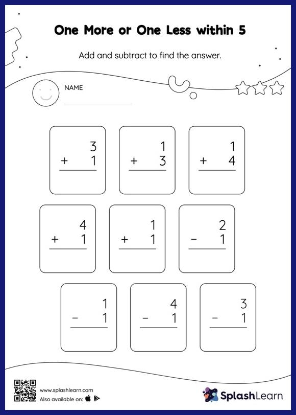 Colorful worksheet featuring preschoolers practicing subtraction with birds, bugs, and eggs in a spring theme. Let's Practice Subtraction! 1–5 worksheet for Pre-K students.