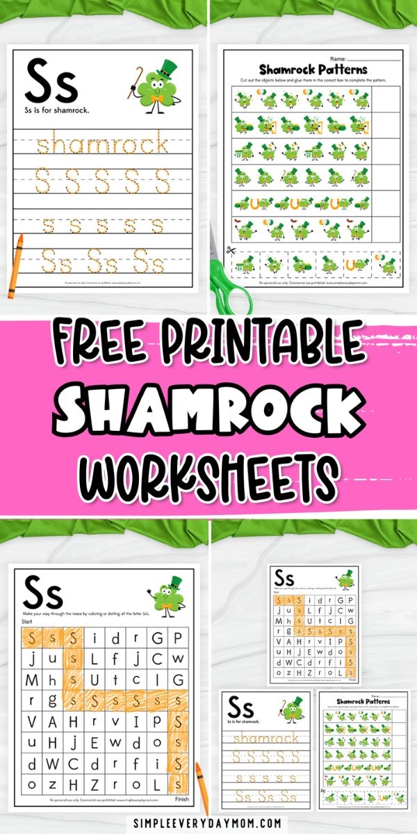 Colorful S is for Shamrock worksheet designed for Pre-K subtraction practice