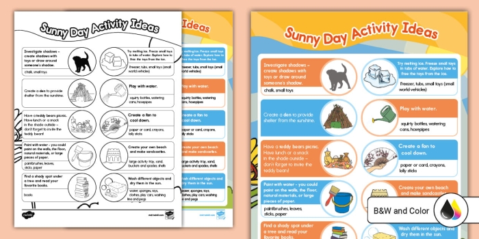 Pre-K science worksheet featuring various items to identify for a bright Sunny Day activity