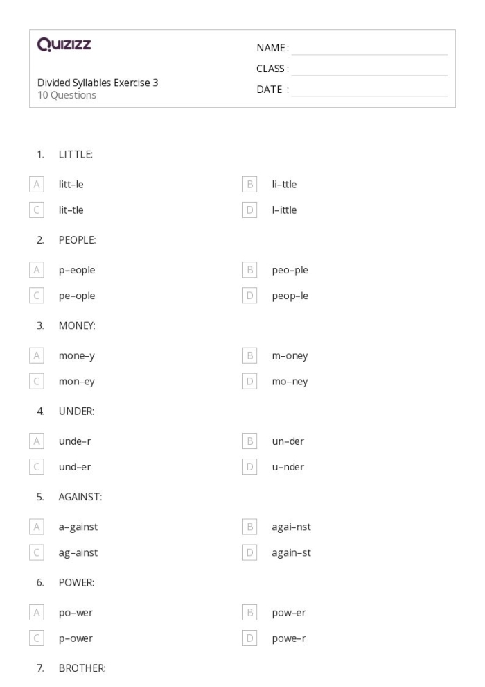 Engaging activity for practicing syllable identification through fun word exercises Syllables Quiz worksheet for Pre-K students focusing on clapping out word beats