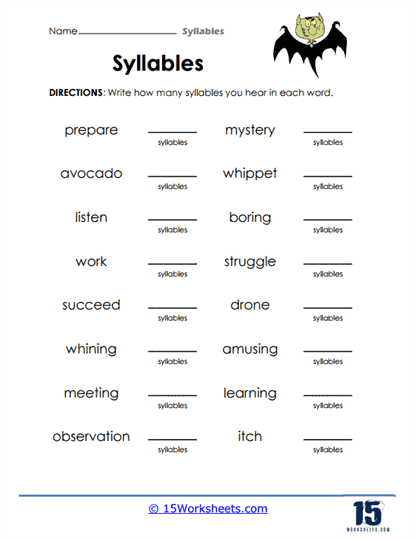 Engaging activity to practice syllable identification through clapping exercises Syllables Quiz worksheet for Pre-K students focusing on counting beats in words