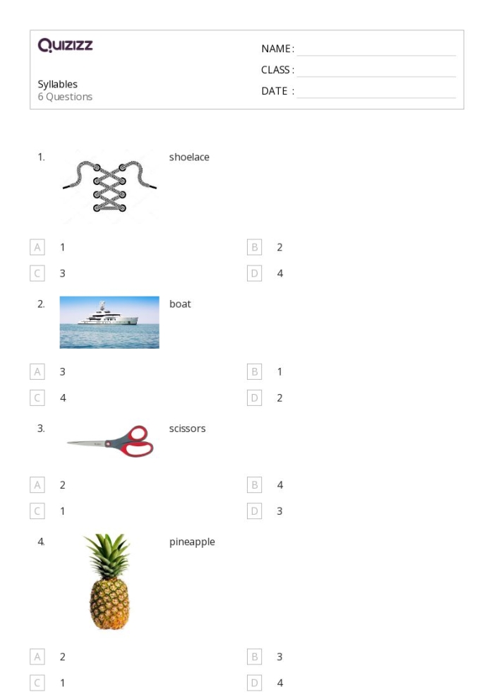 Interactive worksheet for clapping out syllables with engaging activities Syllables quiz worksheet for Pre-K students to practice counting beats in words