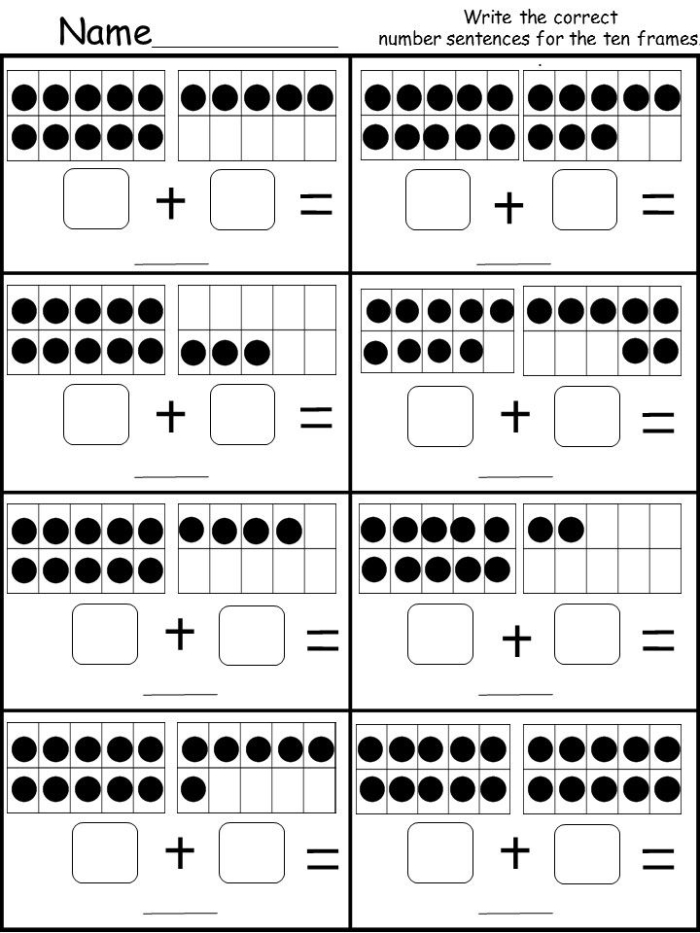 Ten Frame Worksheet Mat Number 9 for Early Learners Pre-K student working on a ten frame math worksheet to practice counting skills