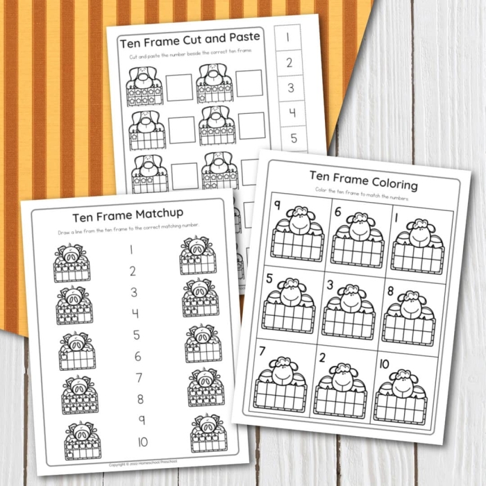 Ten Frame Counting Worksheet for Preschool Students 4 Pre-K student working on a ten frame worksheet to learn counting and number sense