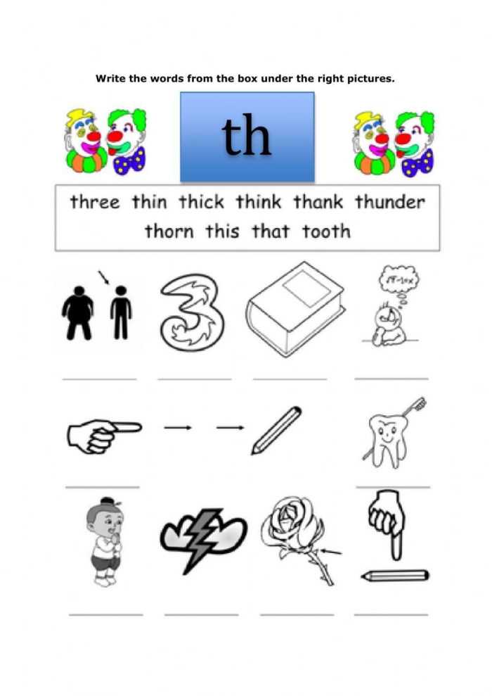 Interactive activity for preschoolers and kindergarteners focusing on the th sound in words Children engaging with a Letter Book: TH worksheet to identify words starting with the th sound