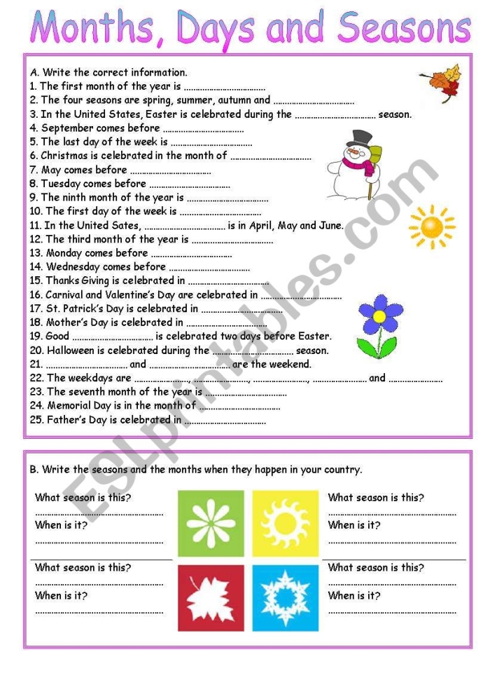 Days, Months, and Seasons Check-In worksheet for Pre-K students to explore time concepts