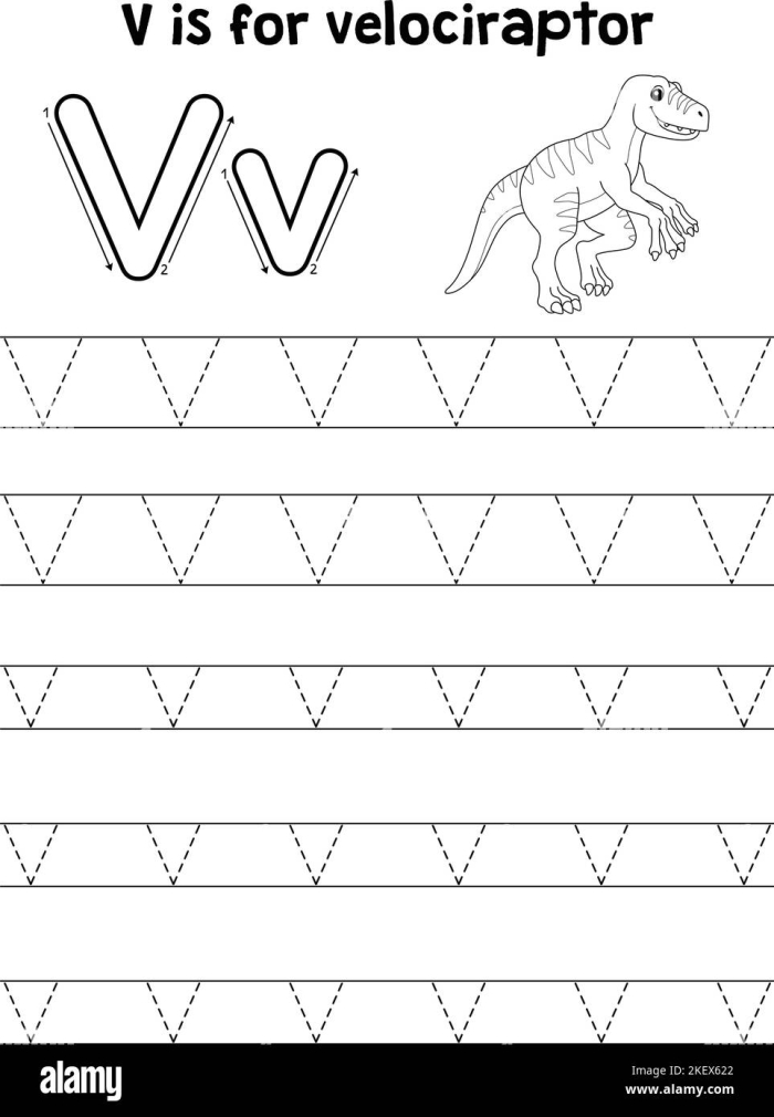 Practice Tracing the Letter V Worksheet Number 4 Pre-K worksheet showing dotted guide lines and the letter V for children to trace