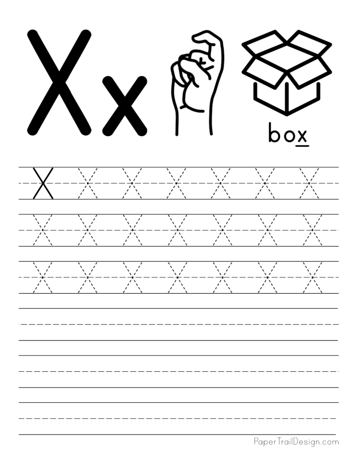 Worksheet for practicing tracing the letter X designed for Pre-K children