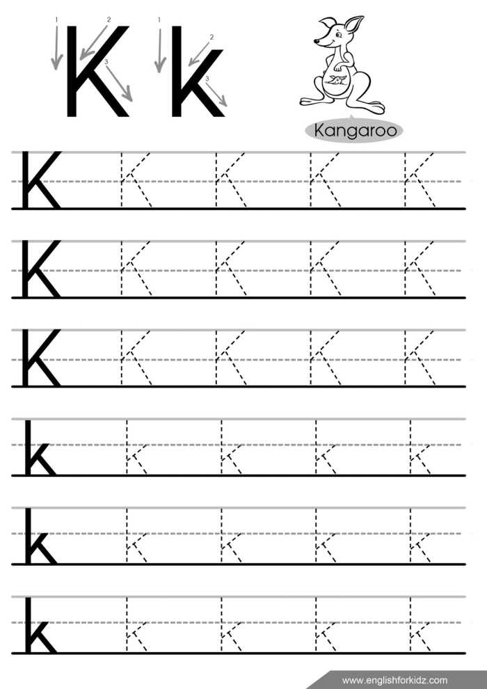 Tracing letters I, H, and T on a worksheet designed for Pre-K students to build handwriting skills