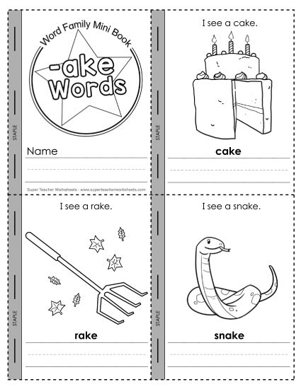 Pre-K worksheet featuring tracing practice for words ending in ake