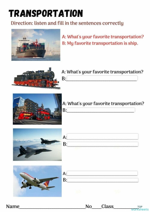 Fun transportation matching activity for Pre-K learners Worksheet for preschoolers to identify different modes of transportation for each character