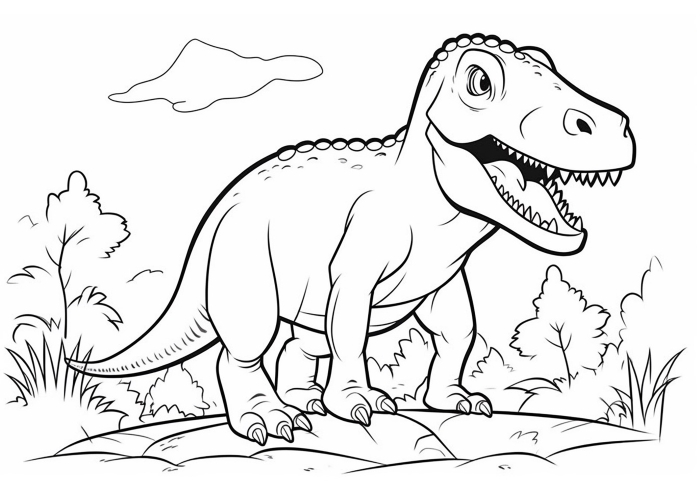 A fierce Tyrannosaurus Rex ready to pounce on this coloring worksheet