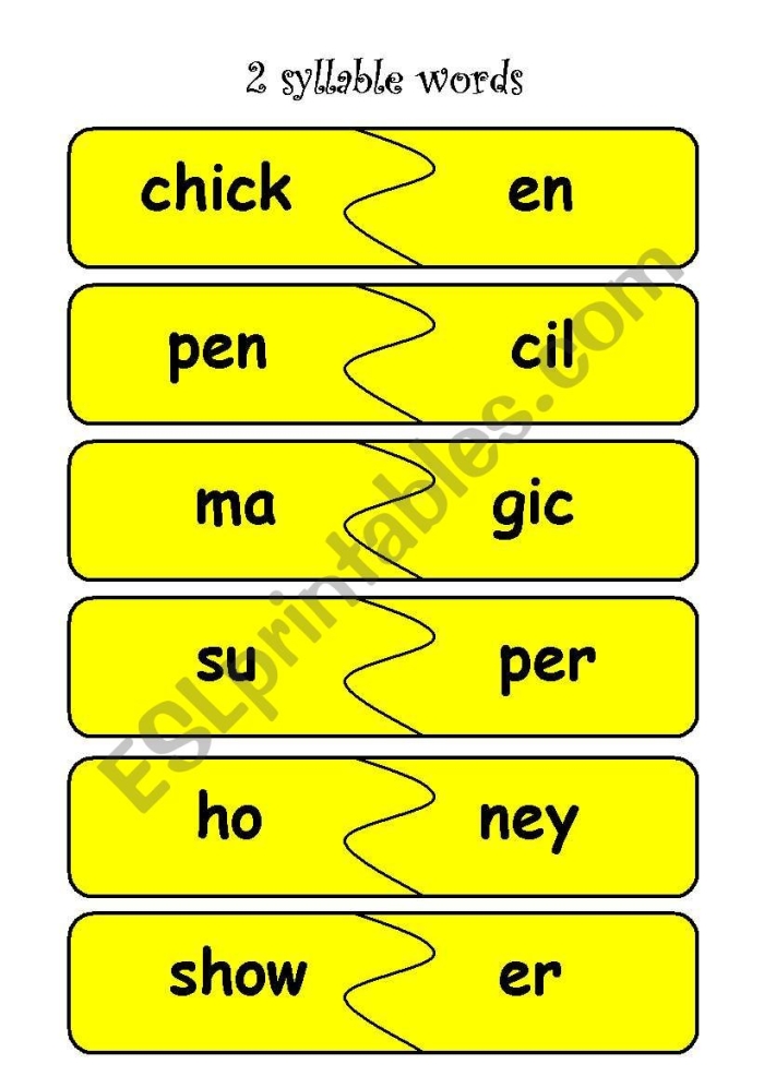 Engaging activity for young learners to identify and count syllables in words Two Syllable Words worksheet designed for Pre-K children focusing on double consonants
