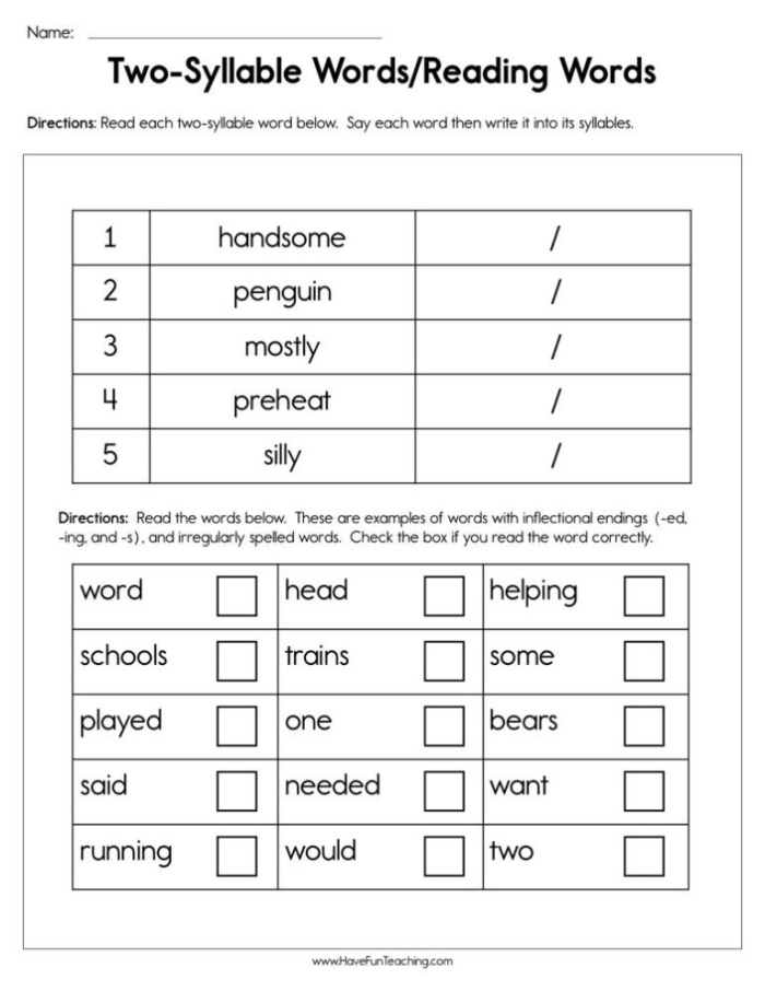 Engaging two-syllable words worksheet for young learners to explore syllables Worksheet featuring two-syllable words with double consonants for Pre-K students