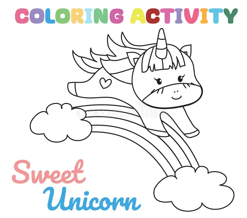 Cute unicorn coloring page worksheet for Pre-K students to practice fine motor skills