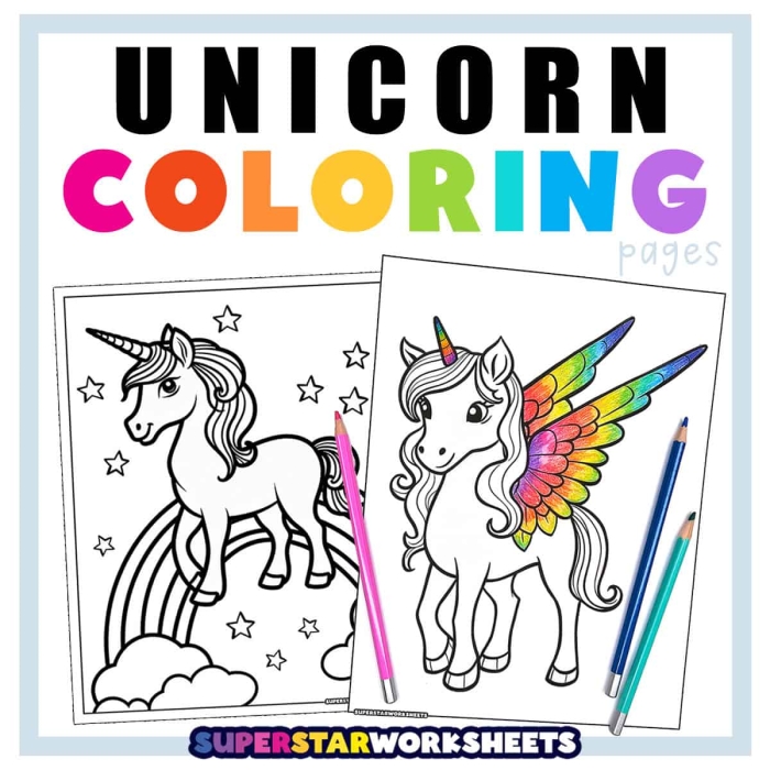 Pre-K unicorn coloring page featuring a magical creature for young students
