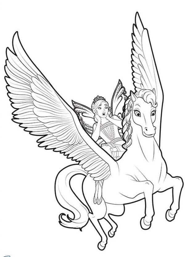 Preschool worksheet featuring a winged unicorn flying past a colorful rainbow