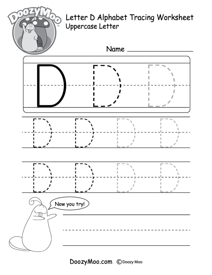 A fun worksheet for Pre-K students to help a duck locate all the uppercase D's