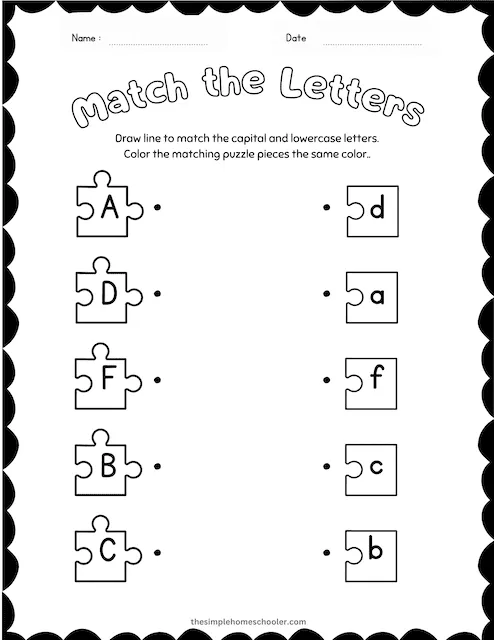Worksheet featuring a fun puzzle for matching uppercase and lowercase letters