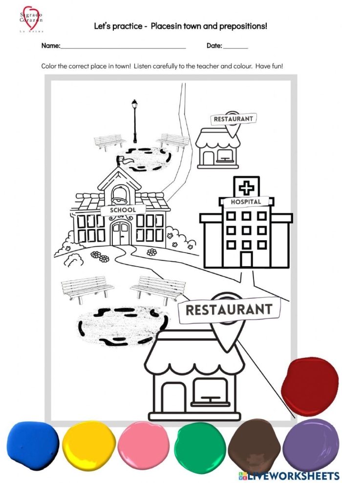 Fractions worksheet for Pre-K Trace and Color the City worksheet for Pre-K