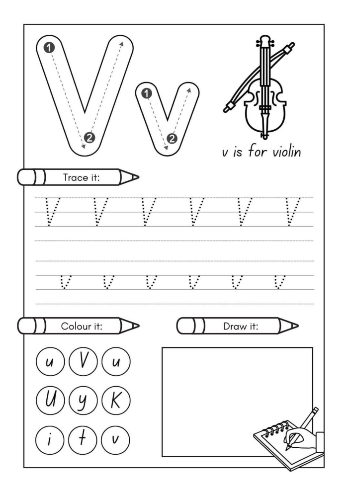 Letter Book: V worksheet for Pre-K