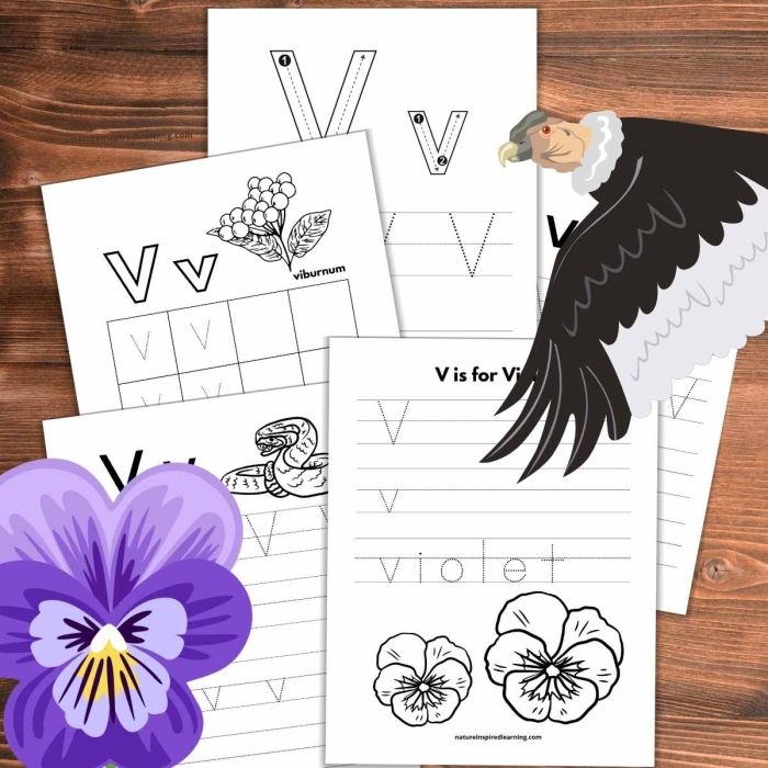 Worksheet image showing children tracing lines and the letter V to enhance fine motor skills Kids practice tracing the letter V on a fun worksheet designed for pre-K learners