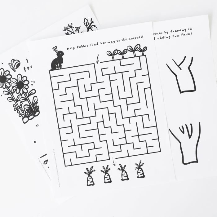 Colorful worksheet for planting a vegetable garden with cut-out veggies for Pre-K students