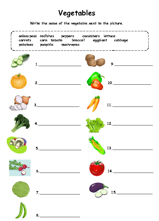 Colorful worksheet for planting a vegetable garden featuring cut-out veggie shapes for kids. Engaging life science activity for Pre-K students to learn through play.