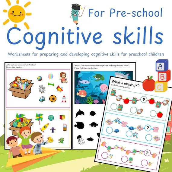 Worksheet featuring hidden school objects for kids to find and circle