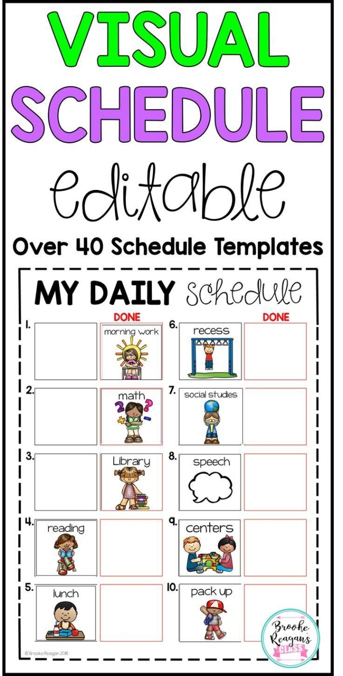Visual Schedule Template worksheet designed for Pre-K children to help them manage daily activities