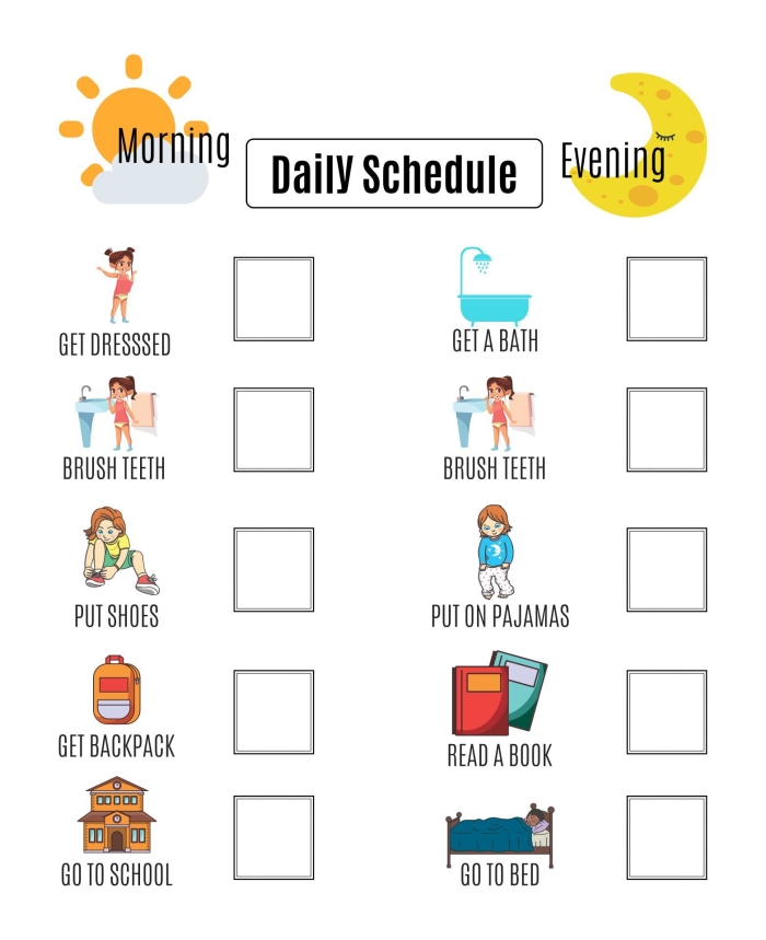 Visual Schedule Template worksheet designed for Pre-K learners to help manage daily activities