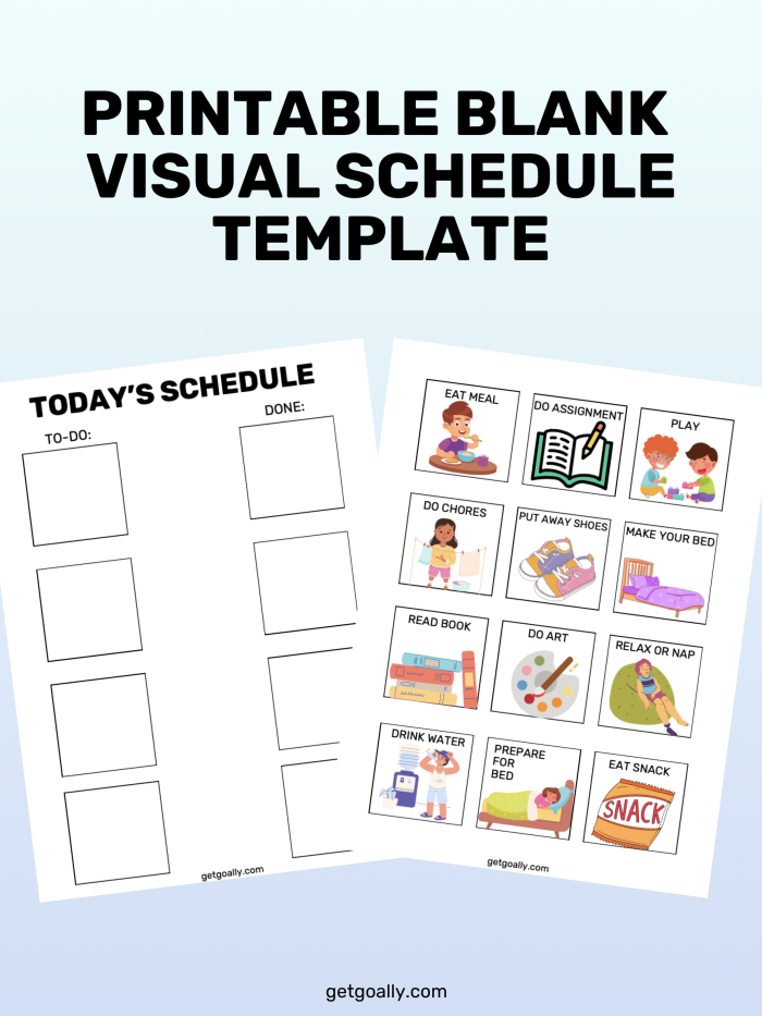 Visual Schedule Template worksheet designed for Pre-K learners to enhance daily organization