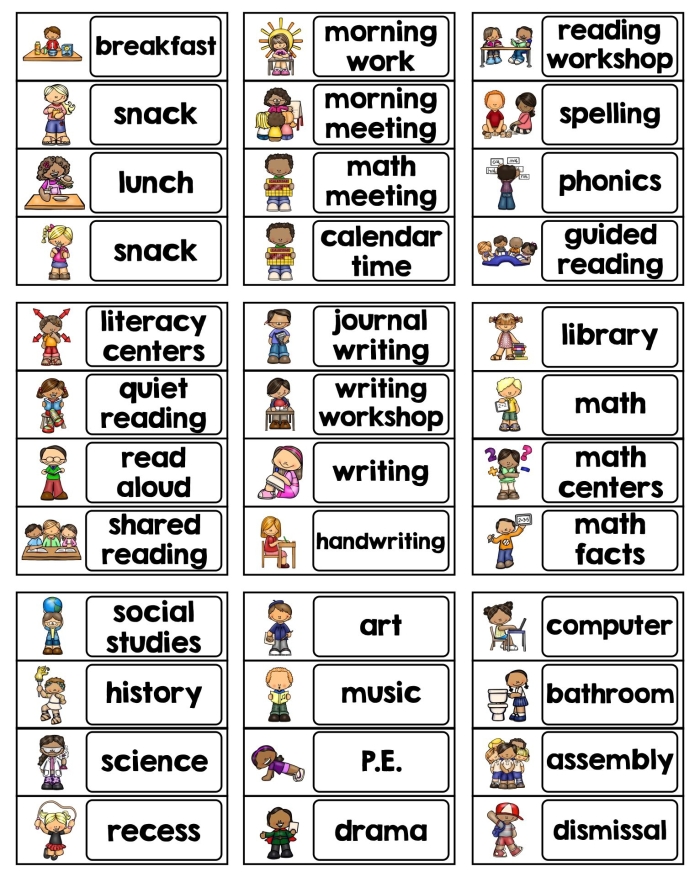 Visual Schedule Template worksheet for Pre-K students to help them maintain daily routines