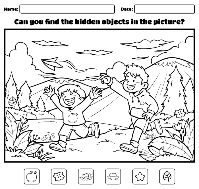 Find the Hidden Objects worksheet number 11 for preschool reading practice Pre-K student completing a Find the Hidden Objects worksheet 11