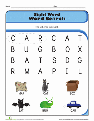 One Syllable Word Search worksheet designed for Pre-K students to enhance vocabulary skills