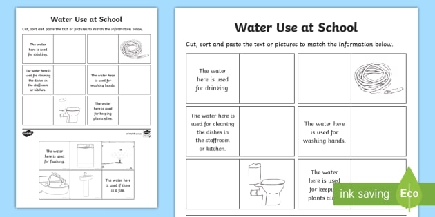 Resource: Water worksheet for Pre-K students on word families Worksheet illustrating various uses of water for young learners