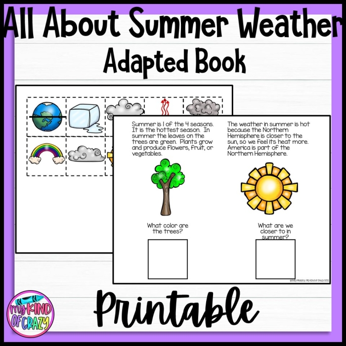 Colorful worksheet for kids to create a weather book while learning about sun, wind, and rain. Weather Book worksheet for Pre-K students focusing on numbers and counting activities.
