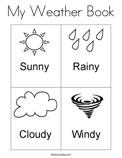 Pre-K worksheet page featuring tracing activities and weather vocabulary for a weather book project