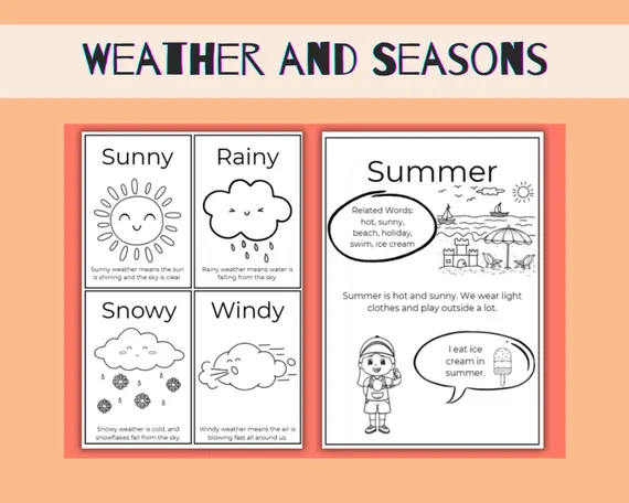 Pre-K student tracing words and drawing weather symbols in a counting and learning book