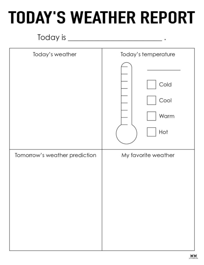 Pre-K student filling out a daily weather tracking chart worksheet
