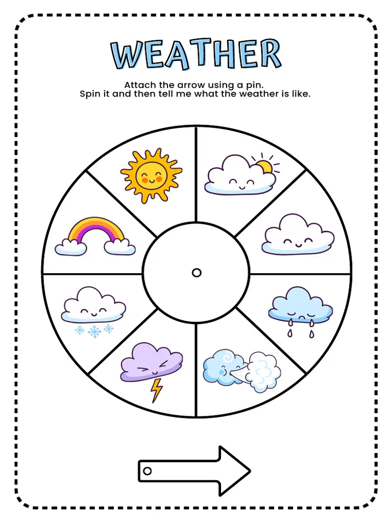 Weather Wheel Worksheet for Pre-K Daily Activity 12 Pre-K student weather wheel worksheet for daily observation practice