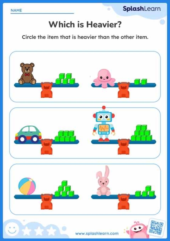 Pre-K students engaging with the Which Is Heavier? worksheet to compare object weights