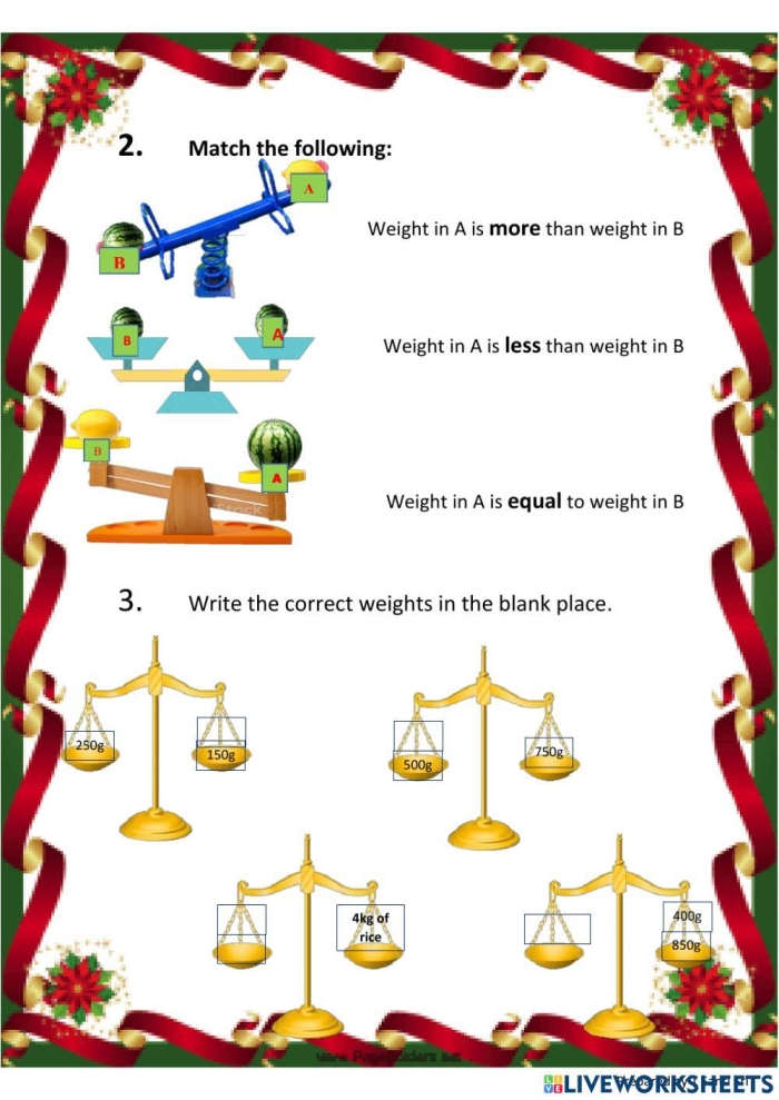 Worksheet for young learners comparing light and heavy objects