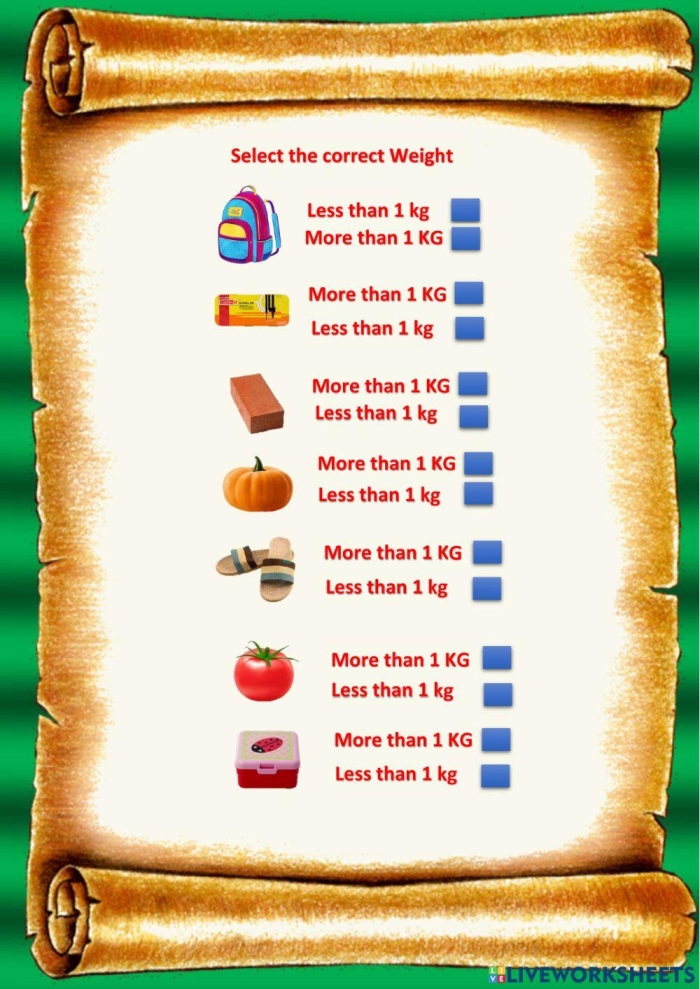 Worksheet featuring young children ranking objects by weight for the "Which Is Heavier?" activity