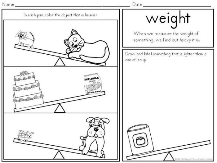 worksheet featuring a fun activity for young children to compare weights of objects