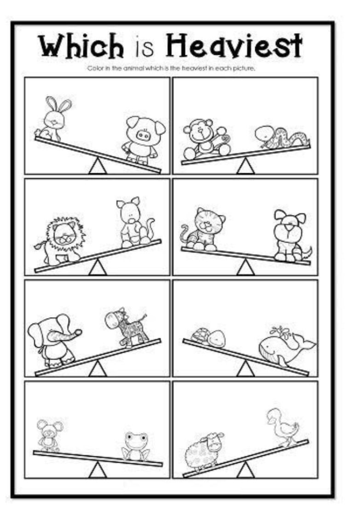 Worksheet for young learners to compare weights of objects from lightest to heaviest