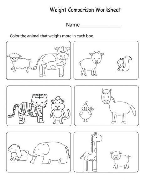 Worksheet featuring young children ranking objects by weight from lightest to heaviest